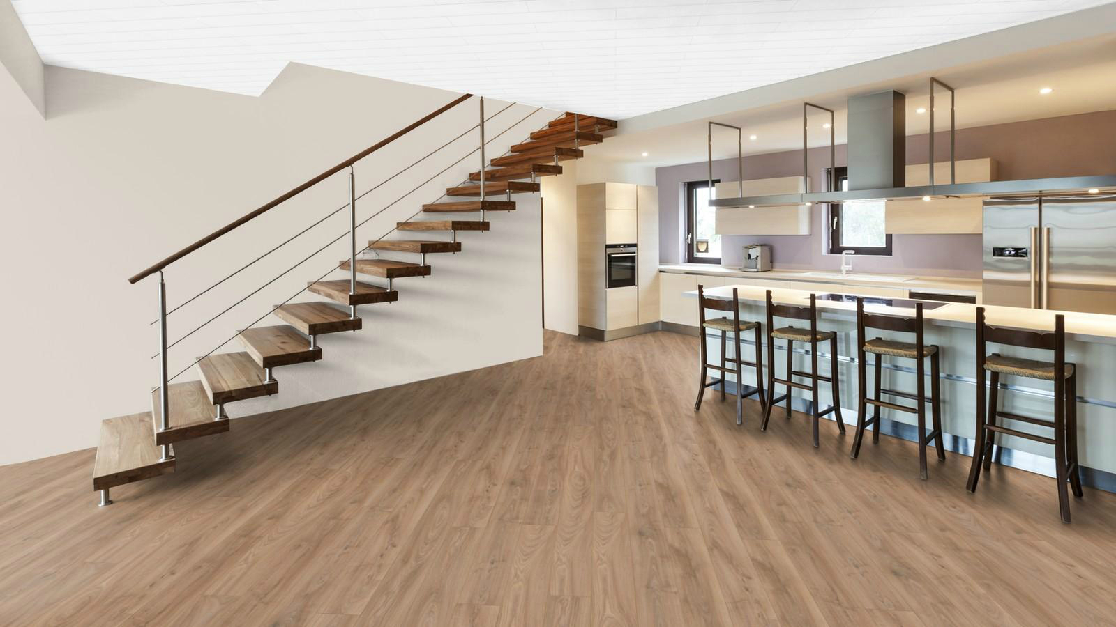 Ламинат Ter Hurne Grand Line Дуб Медно-Коричневый 1843 2000×192×10 фото в интерьере